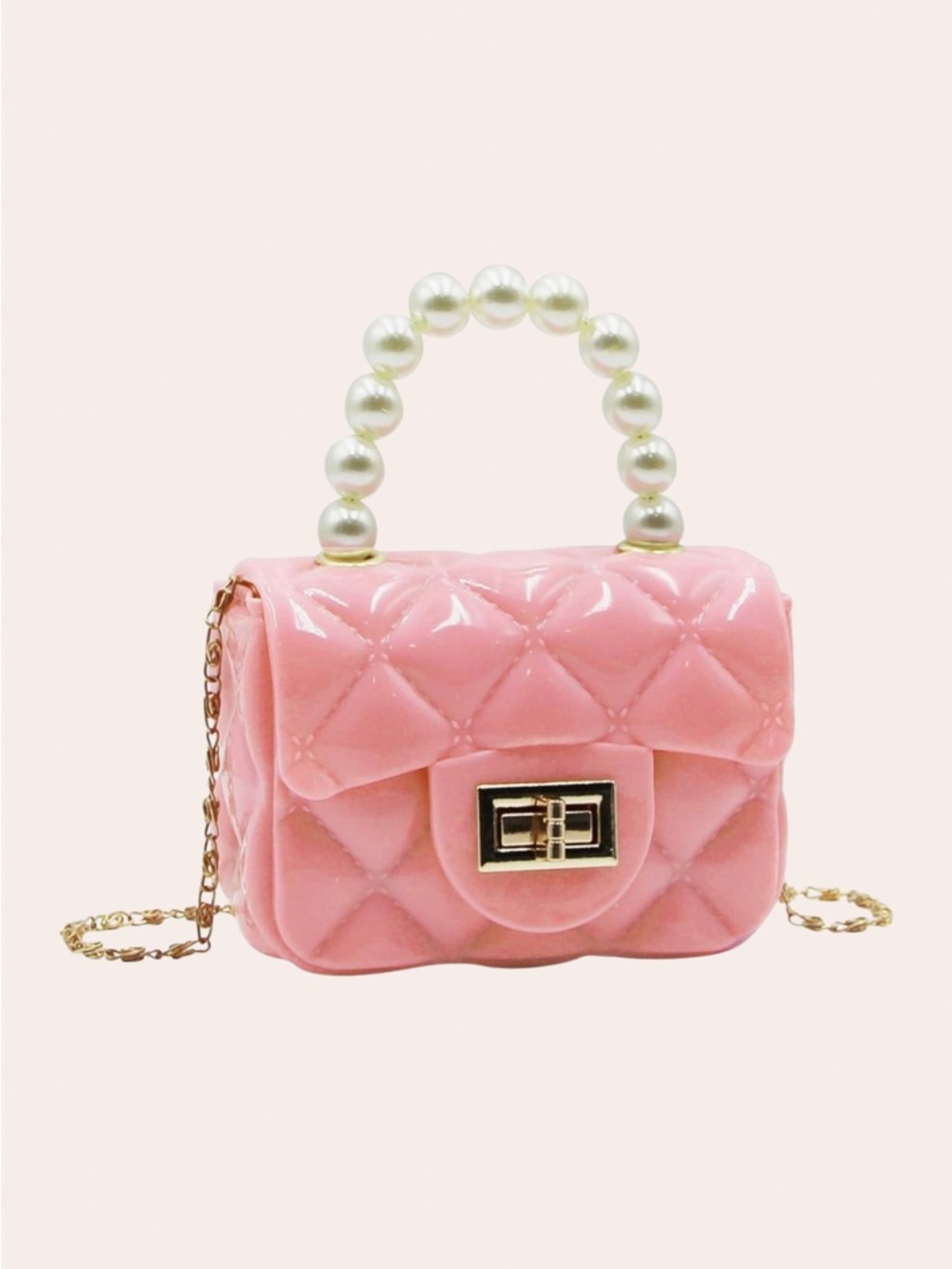 Pink Quilted Mini Pearl Handle Crossbody Bag Candy Gloss Purse